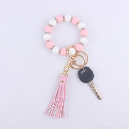 Tassel Silicone Bead Wristlet Keychain with Spacer Beads 11
