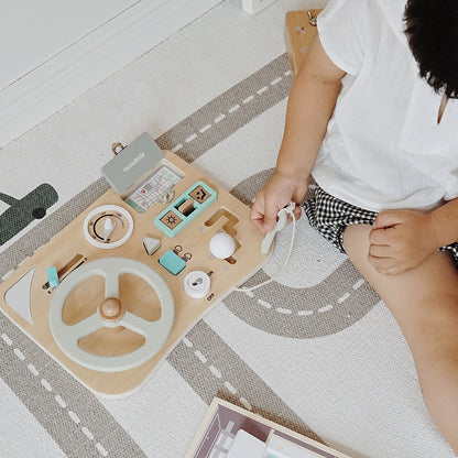 Wooden Montessori Busy Board Steering Wheel Educational Toy 4