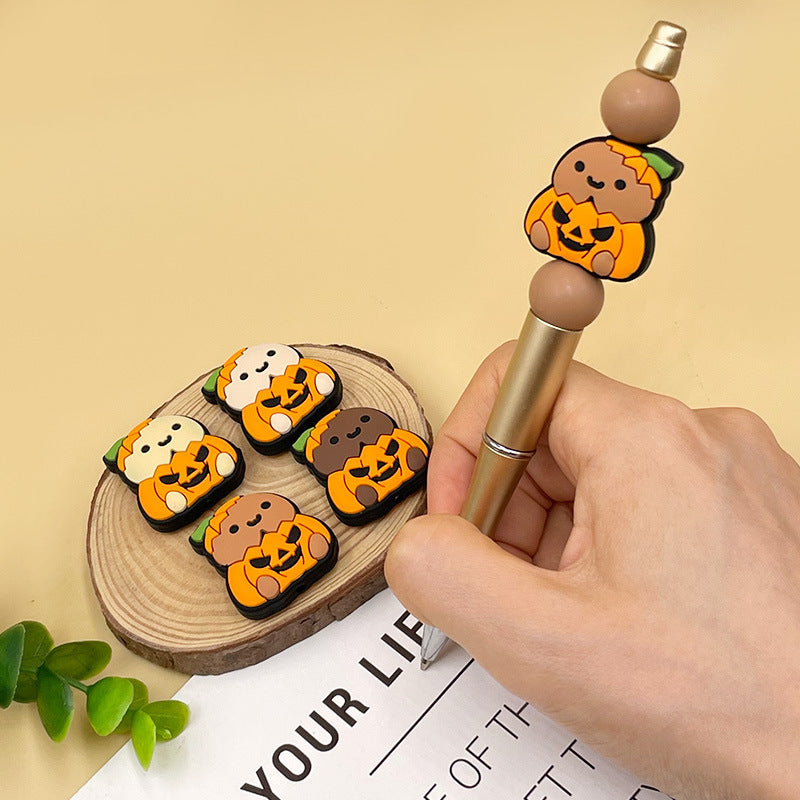 20pcs Silicone Focal Beads Chicken Pumpkin Halloween Cartoon Holding Pumpkin 3