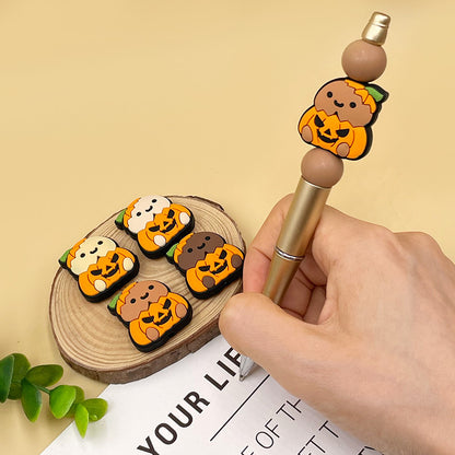 20pcs Silicone Focal Beads Chicken Pumpkin Halloween Cartoon Holding Pumpkin 3