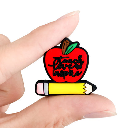 20pcs Silicone Focal Beads Teacher Apple with Pencil Design 3