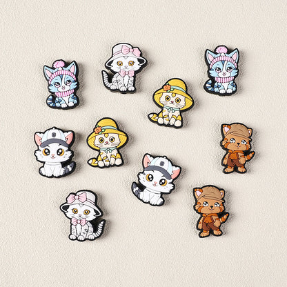 Silicone Focal Beads Round Ear Cat Wearing Hat Accessories