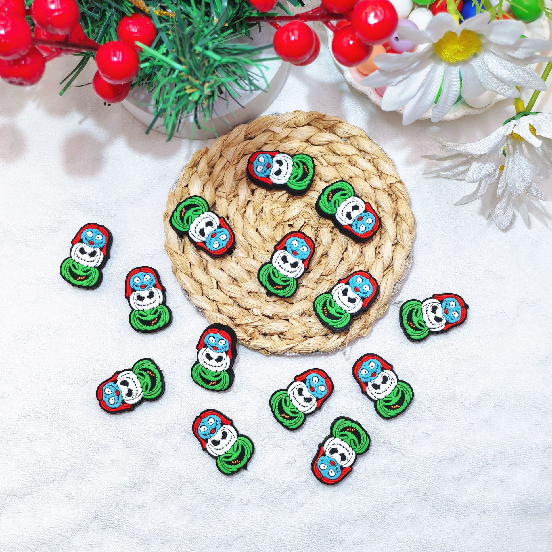 20Pcs Silicone Focal Beads Pumpkin Ghost Bride Design