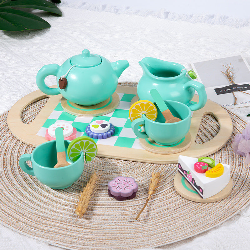 Wooden Montessori Toys Pretend Play Dessert Cake Teapot Set 2