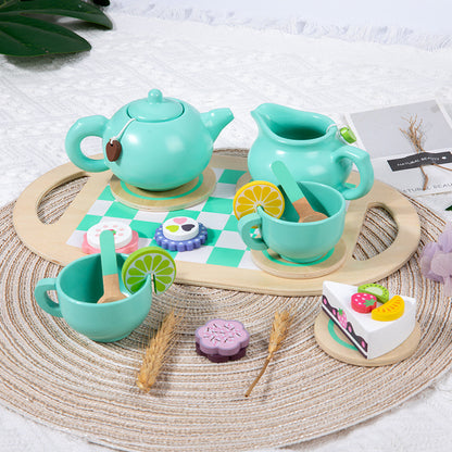 Wooden Montessori Toys Pretend Play Dessert Cake Teapot Set 2