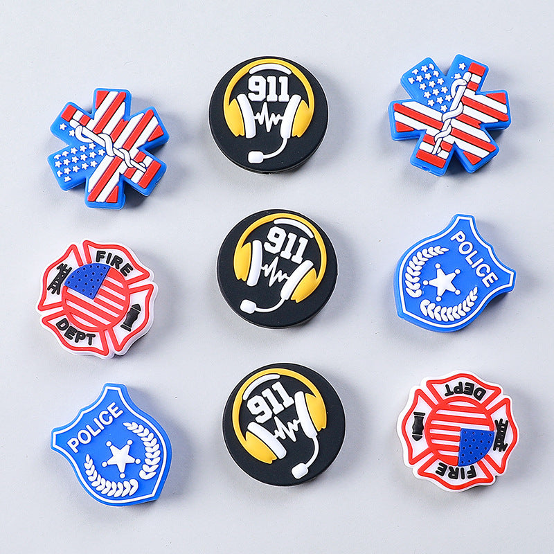 20pcs Silicone Focal Beads Fire Dept Police Star Badge Design 3
