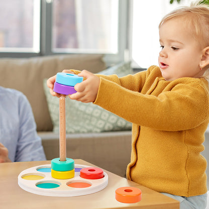 Wooden Rainbow Ring Montessori Toys Sorting Toy for Toddlers 3