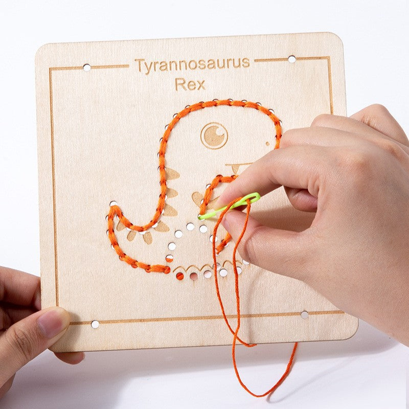 Wooden Rope Embroidery Montessori Toys Early Education 19.8cm 3