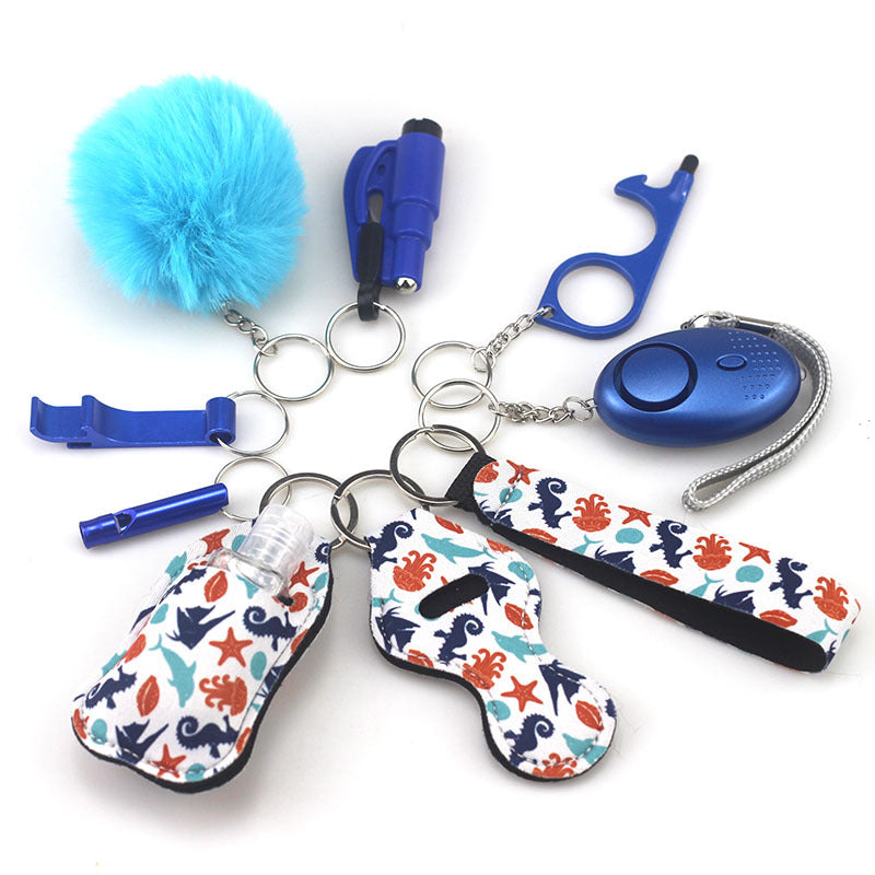Outdoor Self Defense Alarm Whistle Pompom Keychain 10 Pack 17