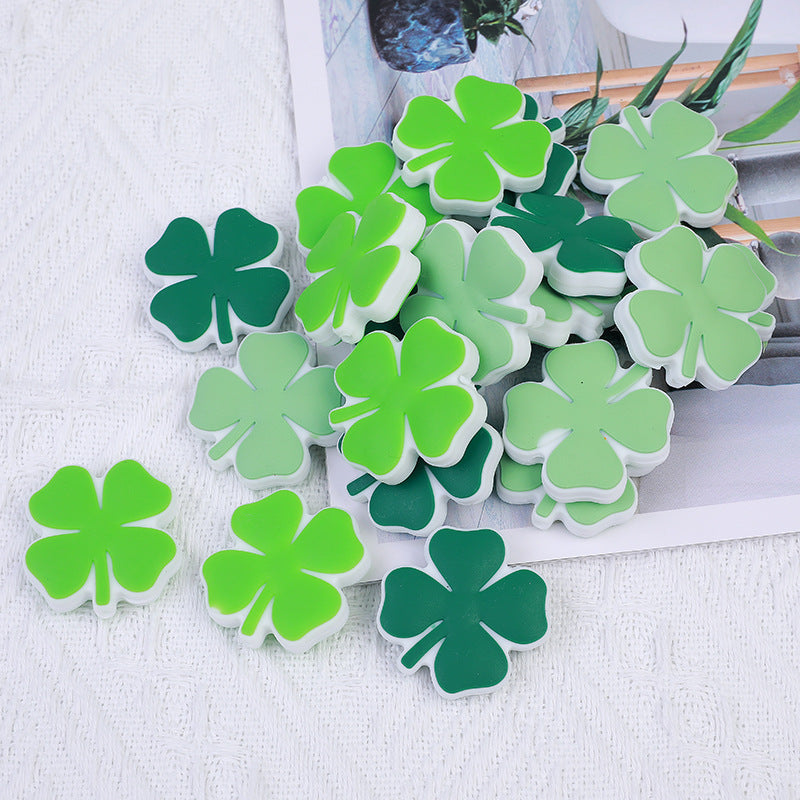 20Pcs Silicone Focal Beads Four Leaf Clover Flat Leaf Shape 2