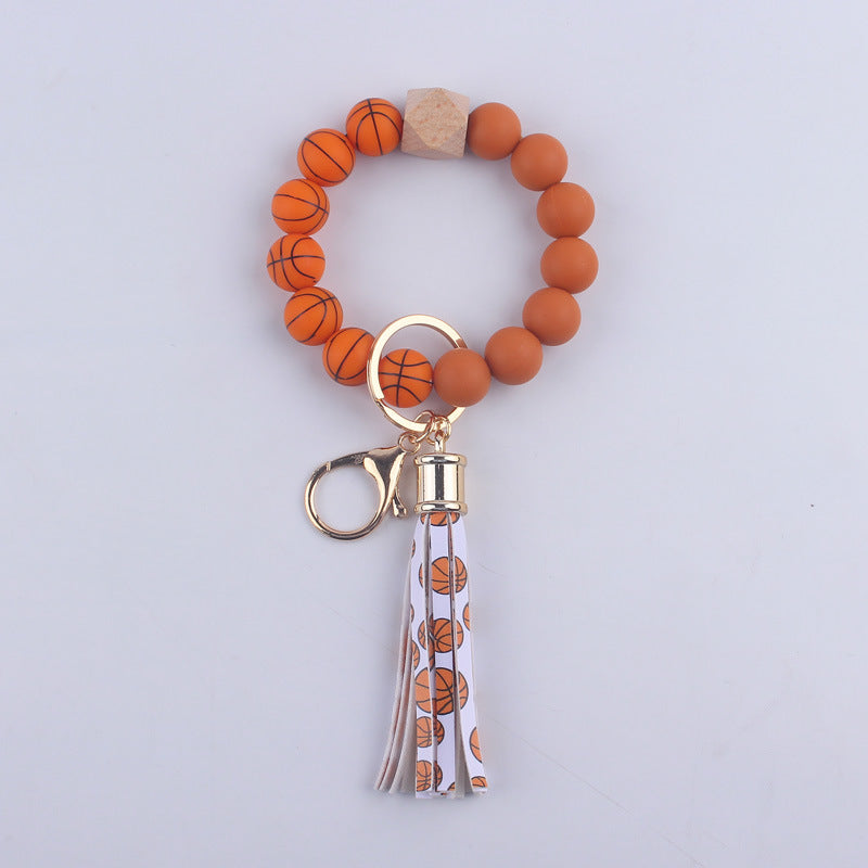 Football Tassel Silicone Bead Wristlet Keychain 7