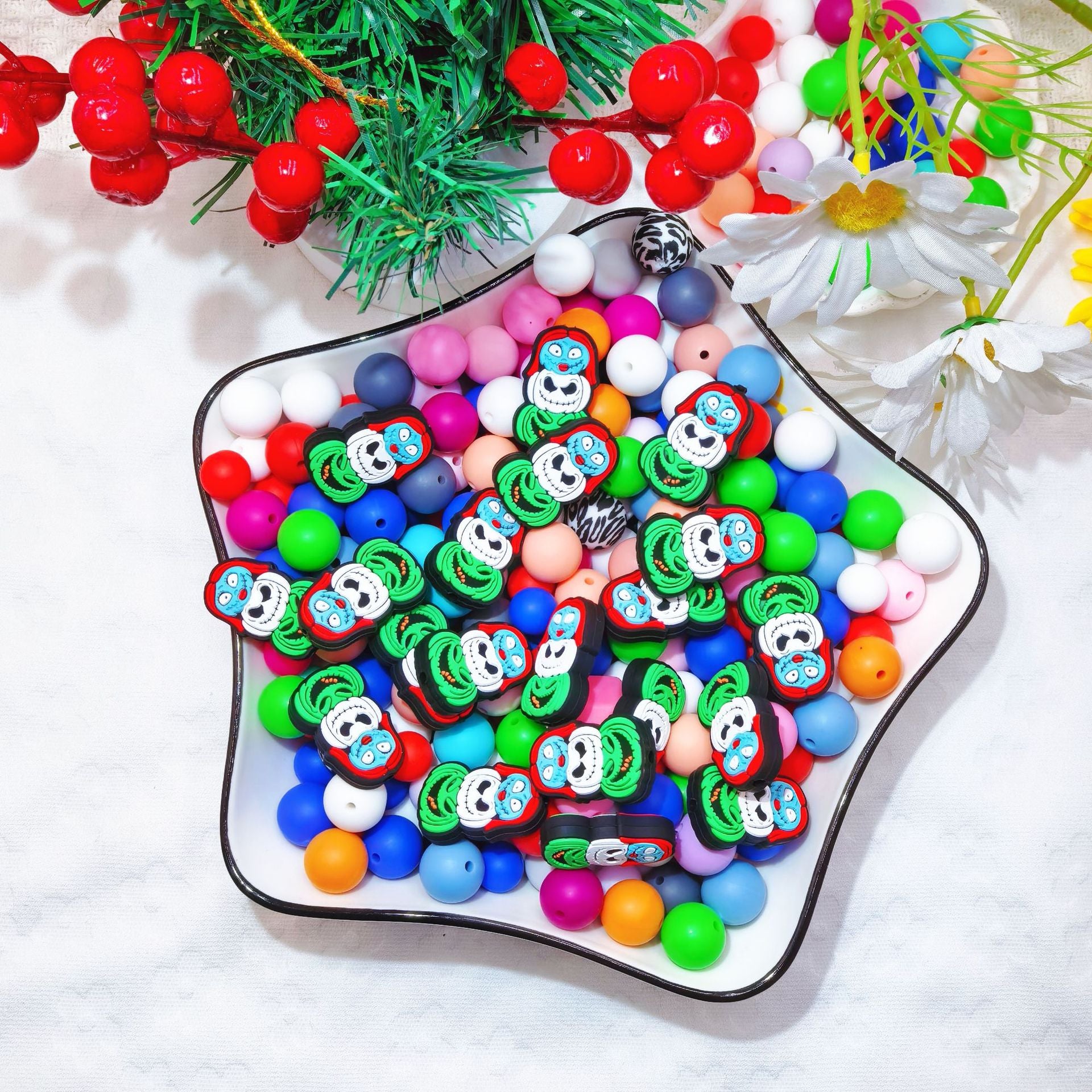 20Pcs Silicone Focal Beads Pumpkin Ghost Bride Design 4