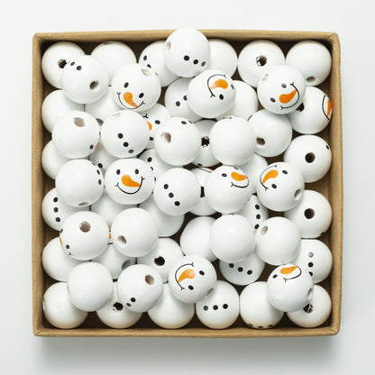 20mm Christmas Snowman Wooden Beads Schima Wood Holiday Craft 2