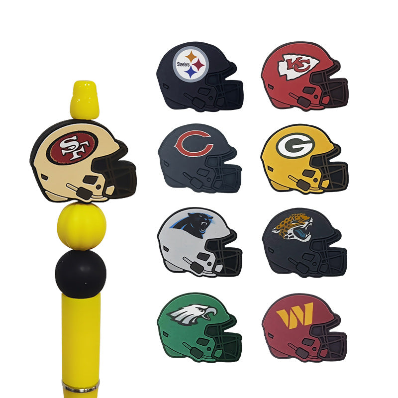 20pcs Silicone Focal Beads Football Helmet Printed Design 2