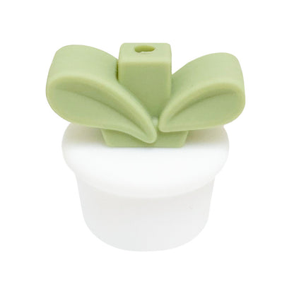 20Pcs Silicone 3D Focal Beads Flowerpot Grass With Leaf Detail 24