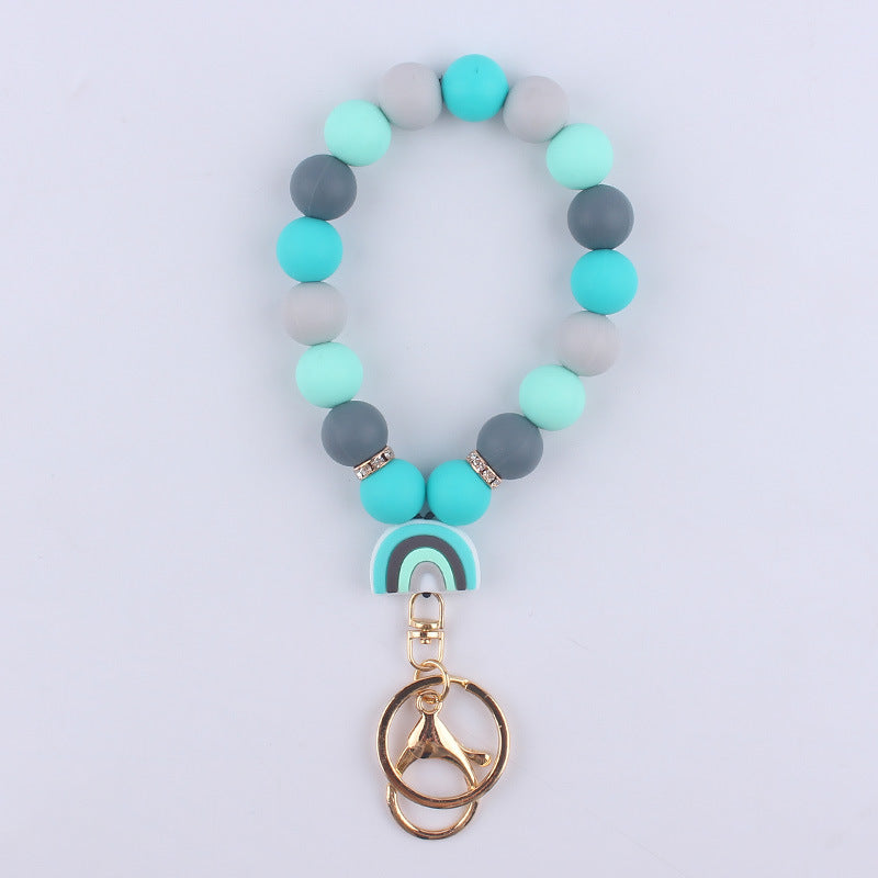 Rainbow Silicone Bead Wristlet Keychain with Rainbow Charm 13
