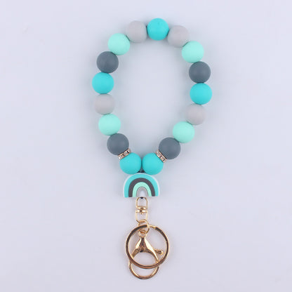 Rainbow Silicone Bead Wristlet Keychain with Rainbow Charm 13