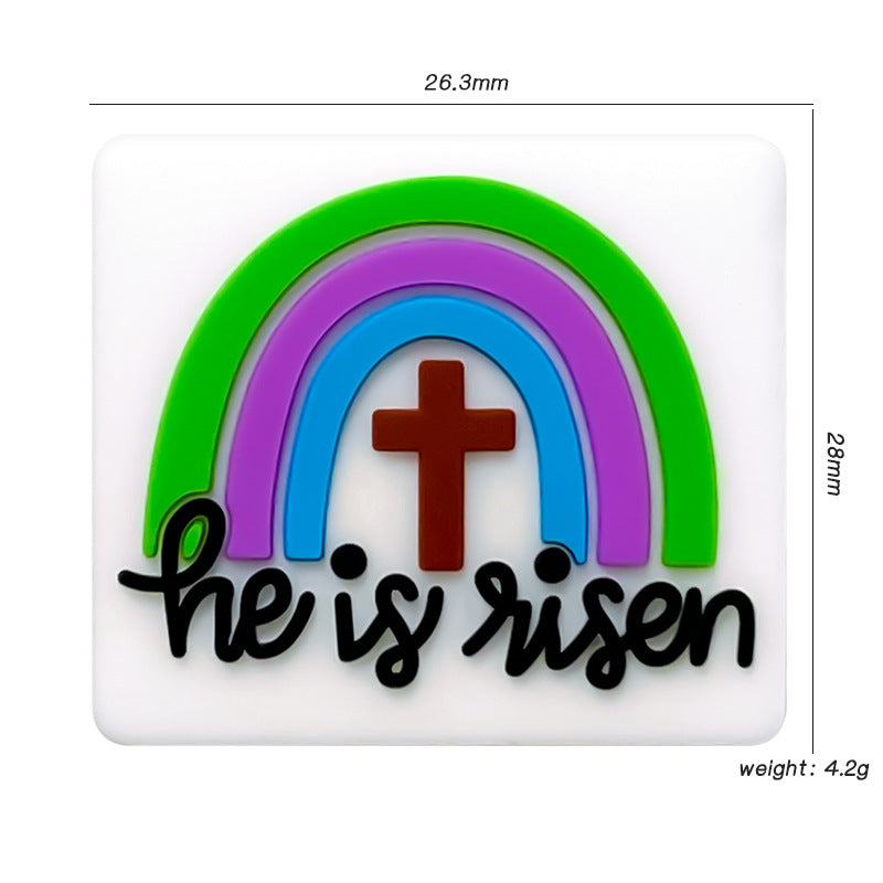 20Pcs Silicone Focal Beads Rainbow Cross With Text He Is Risen 2