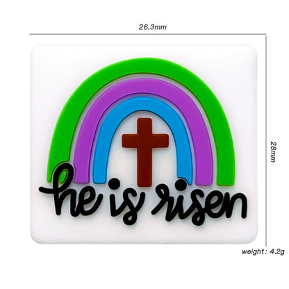 20Pcs Silicone Focal Beads Rainbow Cross With Text He Is Risen 2