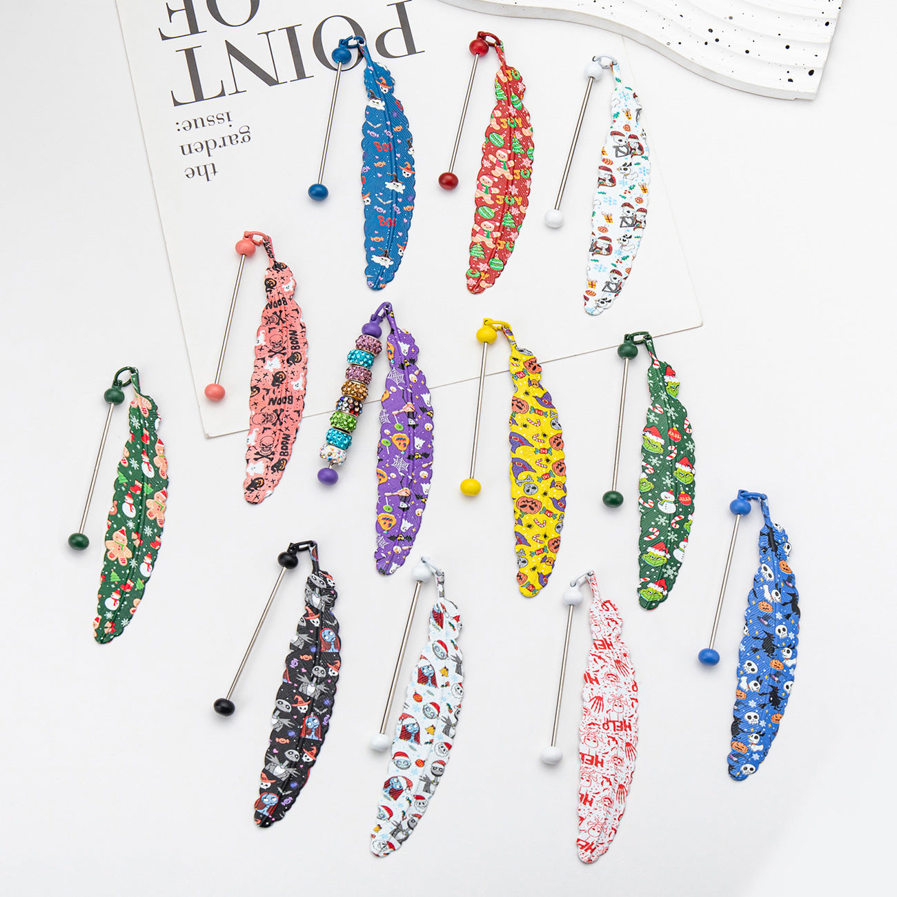 Halloween Christmas Feather Beadable Bookmark Metal DIY Craft Supplies