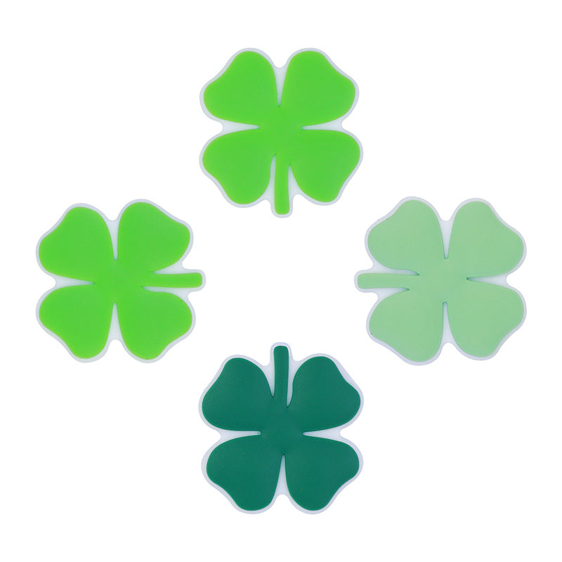20Pcs Silicone Focal Beads Four Leaf Clover Flat Leaf Shape 5