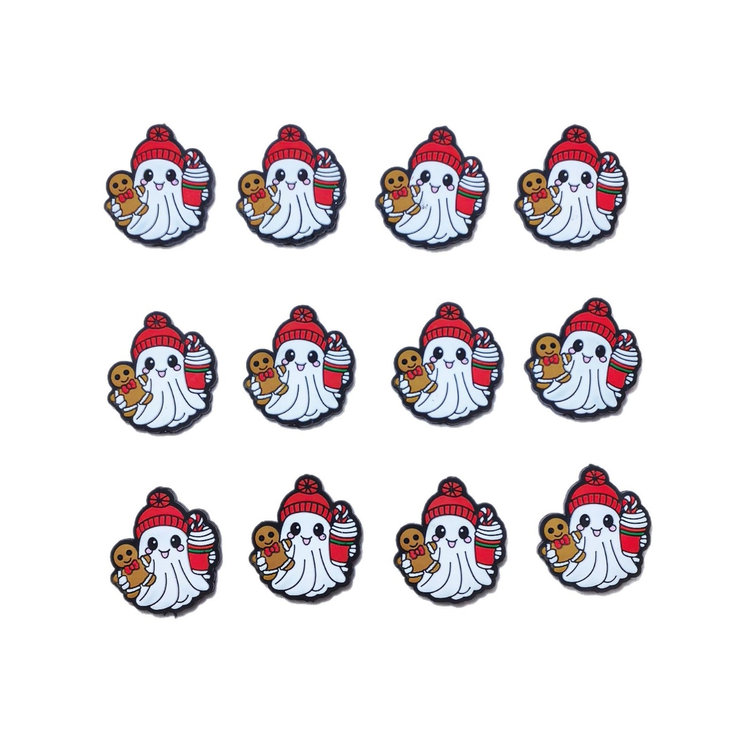 20pcs Silicone Focal Beads Halloween Ghost Holding Gingerbread and Drink 5