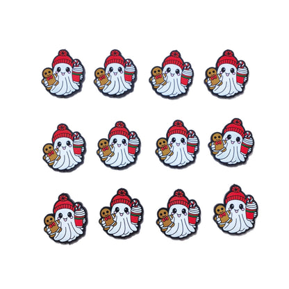 20pcs Silicone Focal Beads Halloween Ghost Holding Gingerbread and Drink 5