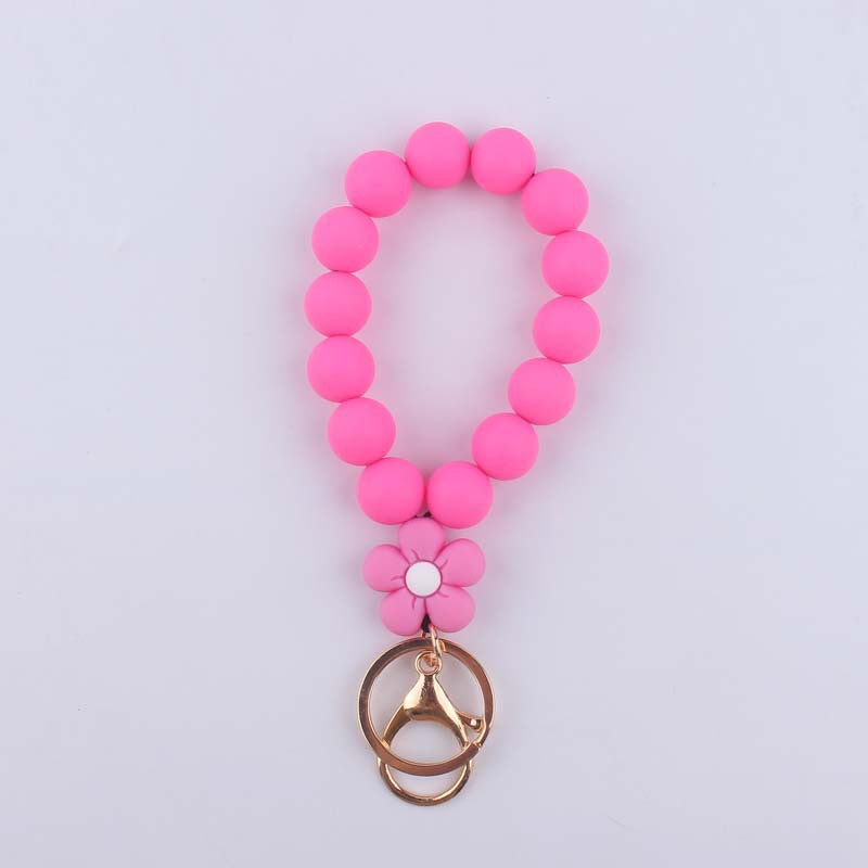 Flower Silicone Bead Wristlet Keychain with Daisy Charm 12