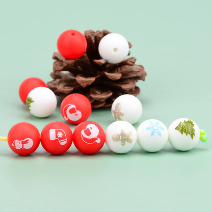 20pcs 15mm Christmas Silicone Beads Printed Design