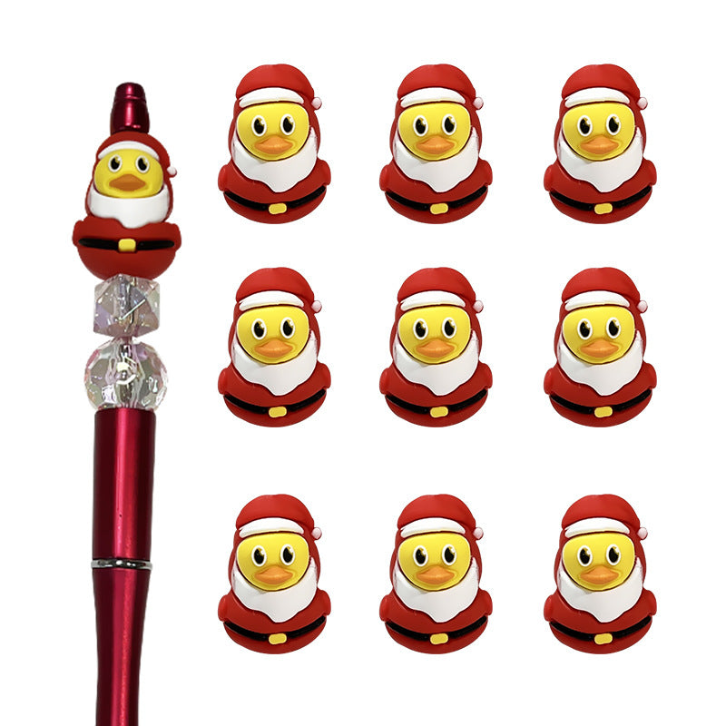 Silicone 3D Focal Beads Christmas Duck with Santa Outfit 2