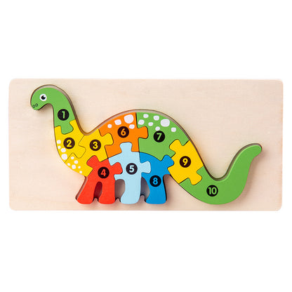 Wooden Building Blocks Animal Traffic Shapes Matching 3D Puzzle Toy 5
