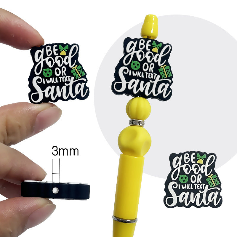 Silicone Focal Beads Christmas Snowman Elk with Printed Festive Text 2