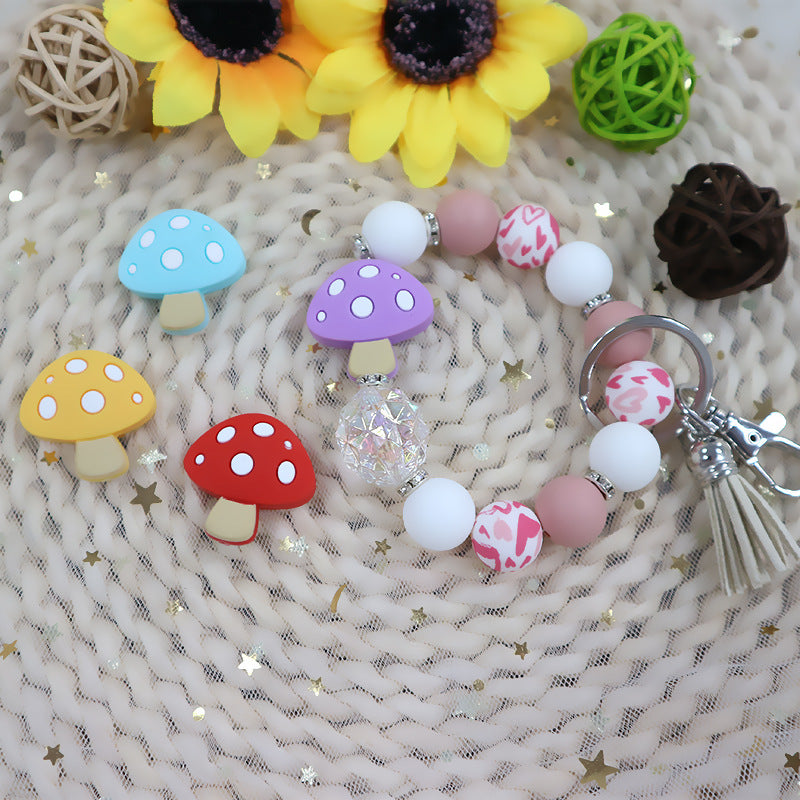 Silicone Focal Beads Yellow Blue Purple Red Mushrooms with Polka Dots 3