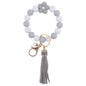 Flower Silicone Bead Wristlet Keychain with PU Leather Tassel 15