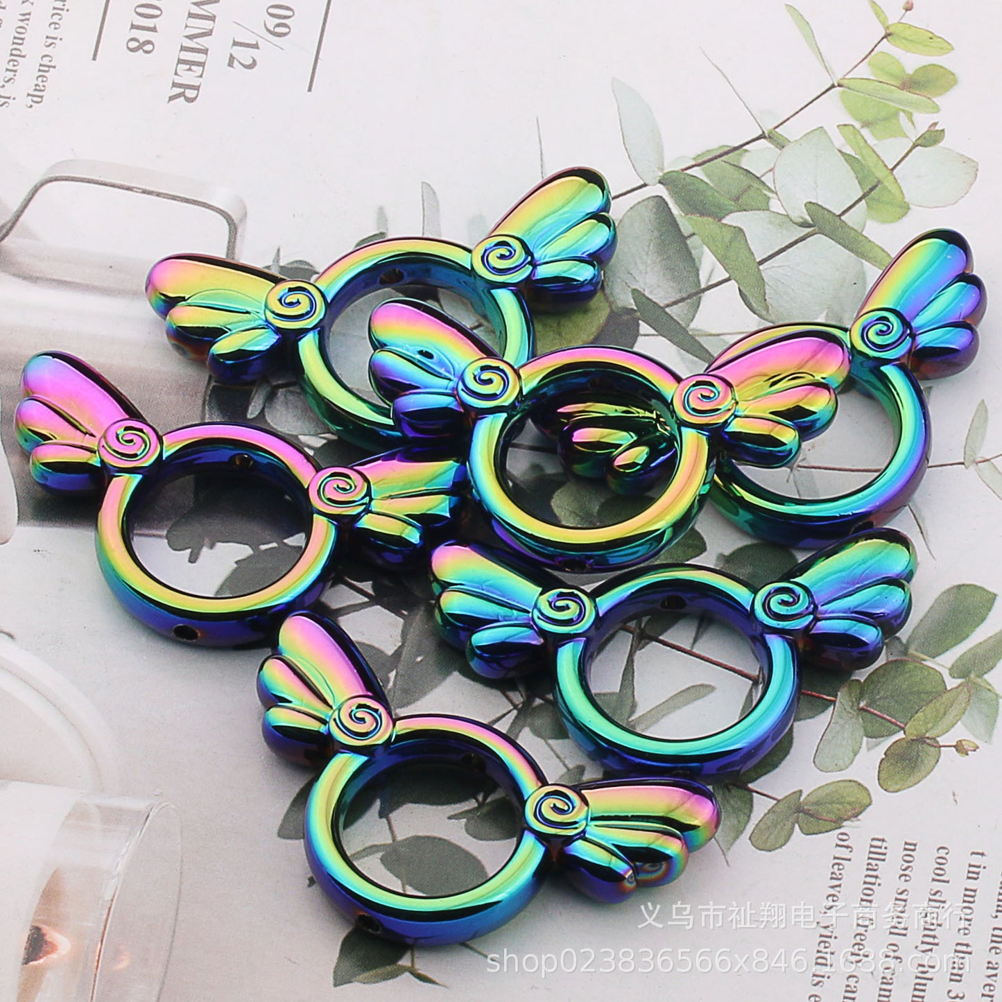 2Pcs 25x46mm Sakura Angel Wings Acrylic Beads UV Finish Color Plated 24