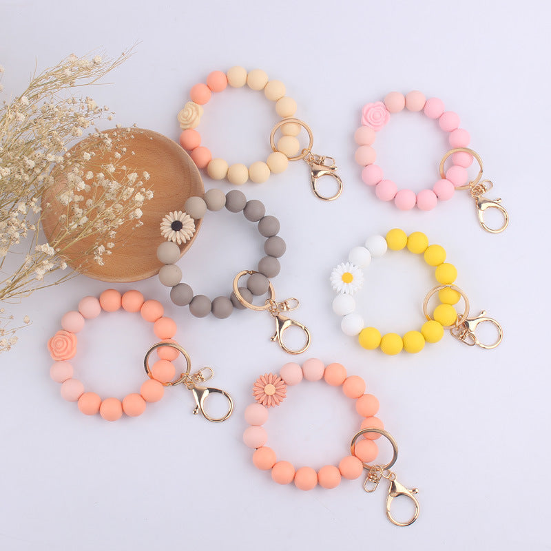Daisy Rose Silicone Bead Wristlet Keychain