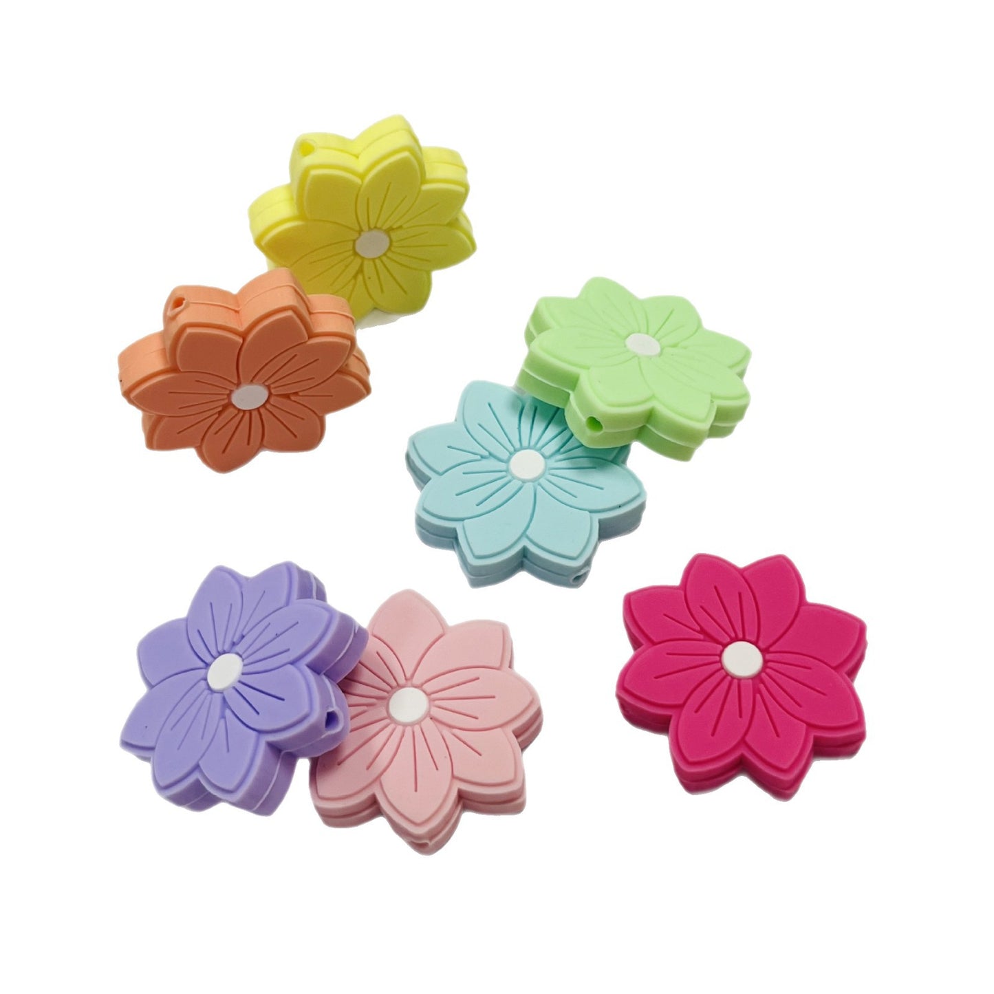 20Pcs Silicone Focal Beads Flower Macaron Color Simple Edition 4