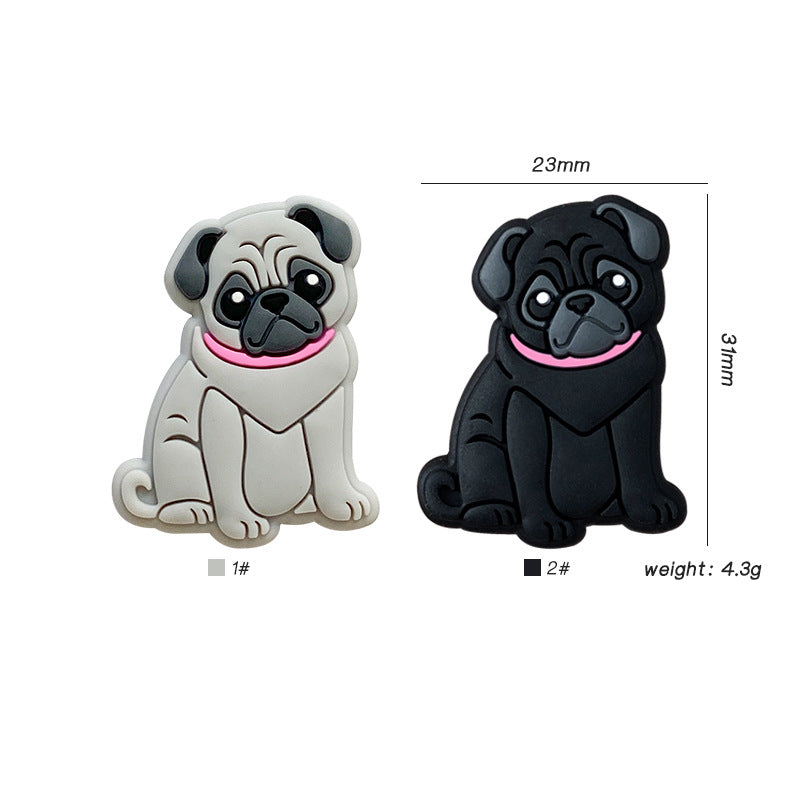 20pcs Silicone Focal Beads Pug Dog Sitting Pose