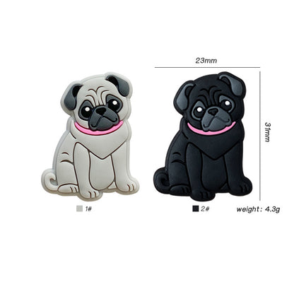 20pcs Silicone Focal Beads Pug Dog Sitting Pose