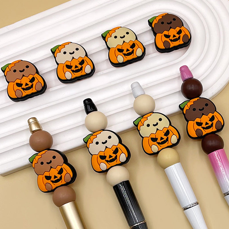 20pcs Silicone Focal Beads Chicken Pumpkin Halloween Cartoon Holding Pumpkin 4