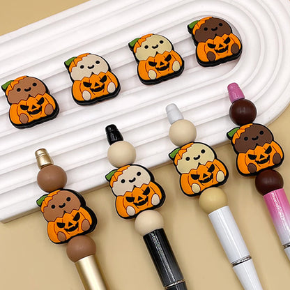 20pcs Silicone Focal Beads Chicken Pumpkin Halloween Cartoon Holding Pumpkin 4