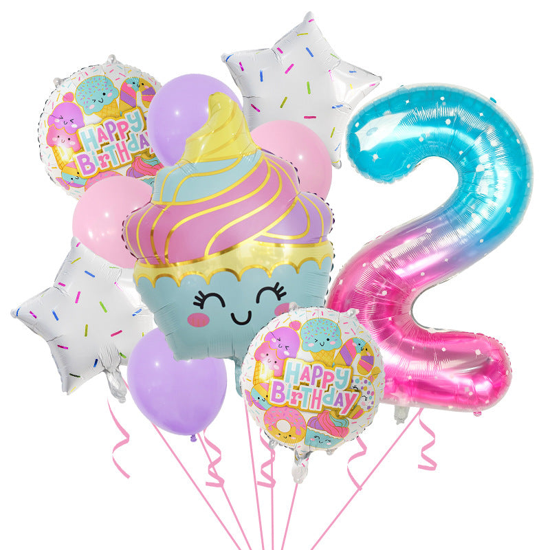 Cupcake and Number 3 Foil Balloons Birthday Party Decoration Set 7