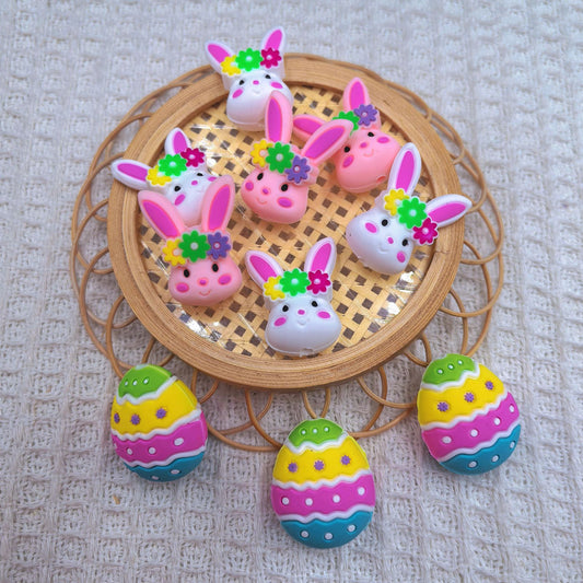 20Pcs Silicone 3D Focal Beads Easter Bunny Egg Holding Flower Crown