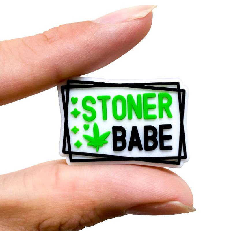 20Pcs Silicone Focal Beads Stoner Babe Green Maple Leaves Text Detail 4