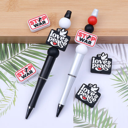 20pcs Silicone Focal Beads Love and Peace with Dove and Stop War Printed 3