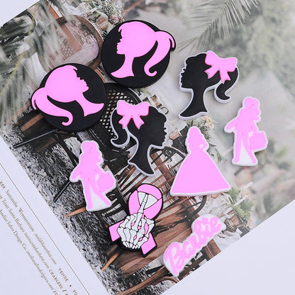 20pcs Silicone Focal Beads Girl Silhouette Round Shape 4