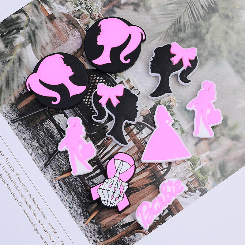 20pcs Silicone Focal Beads Girl Silhouette Round Shape 4
