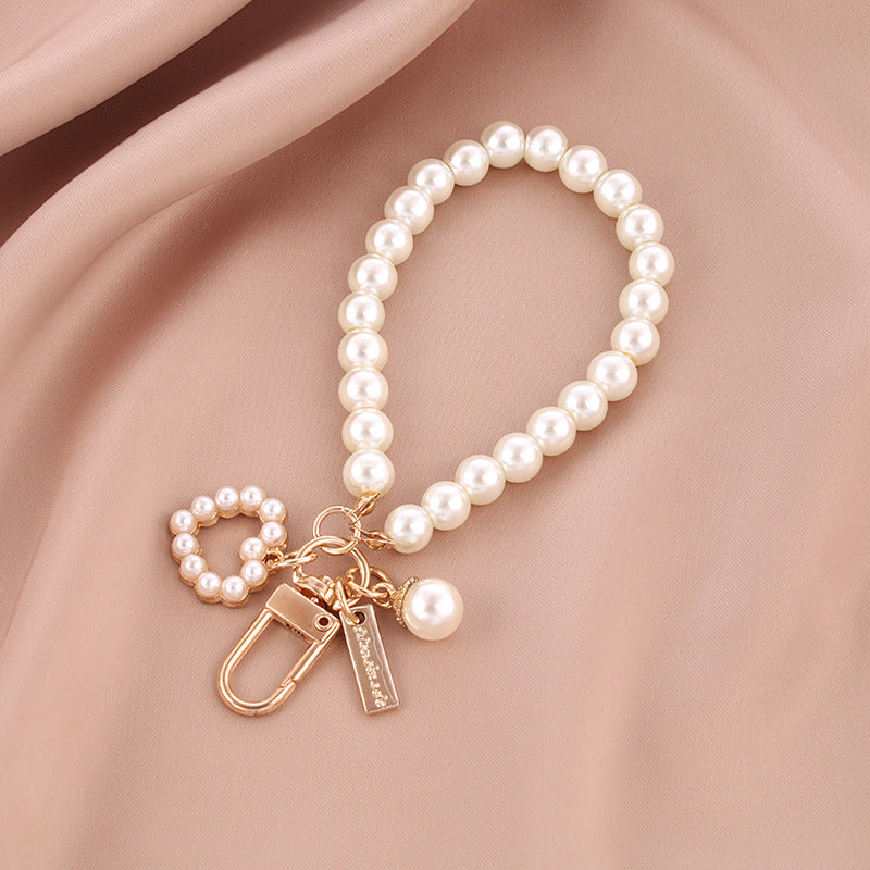 Pearl Love Silicone Bead Wristlet Keychain with Metal Charm 7