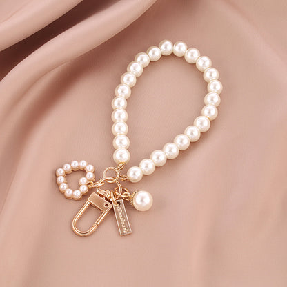 Pearl Love Silicone Bead Wristlet Keychain with Metal Charm 7