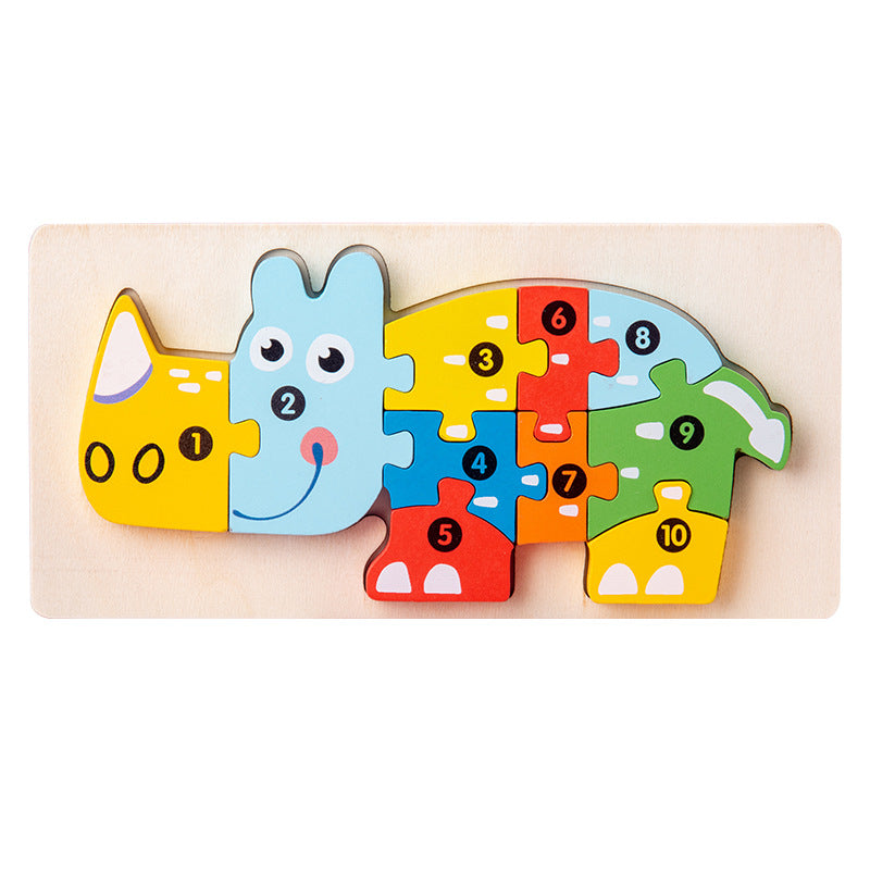 Wooden Building Blocks Animal Traffic Shapes Matching 3D Puzzle Toy 9